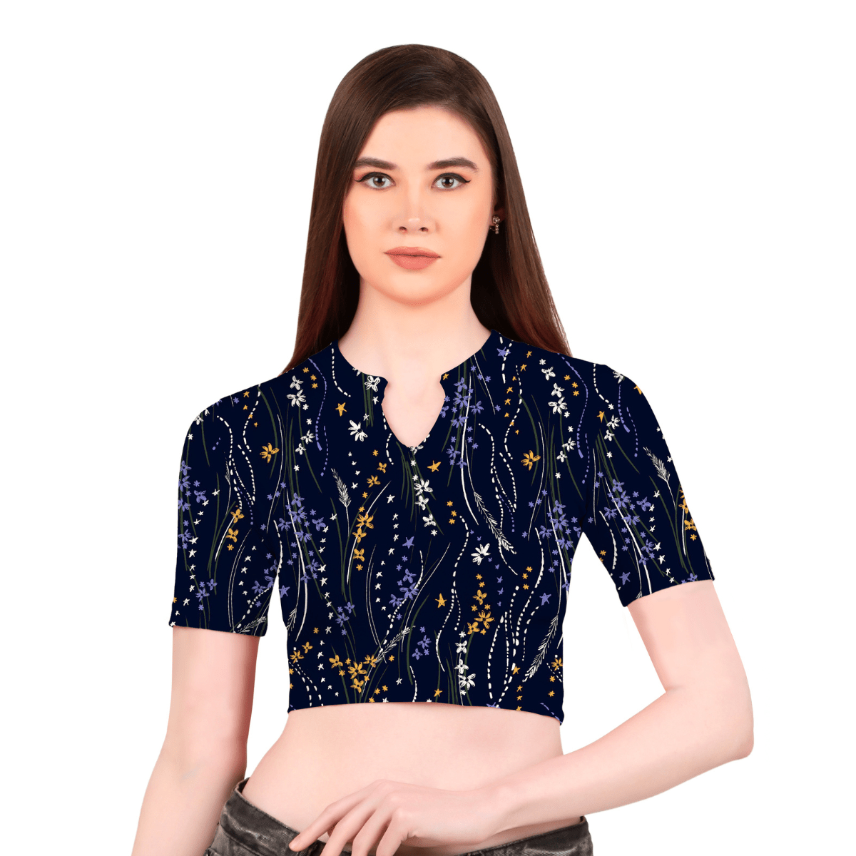 Printed Collar Neck Blouse Mid Sleeve