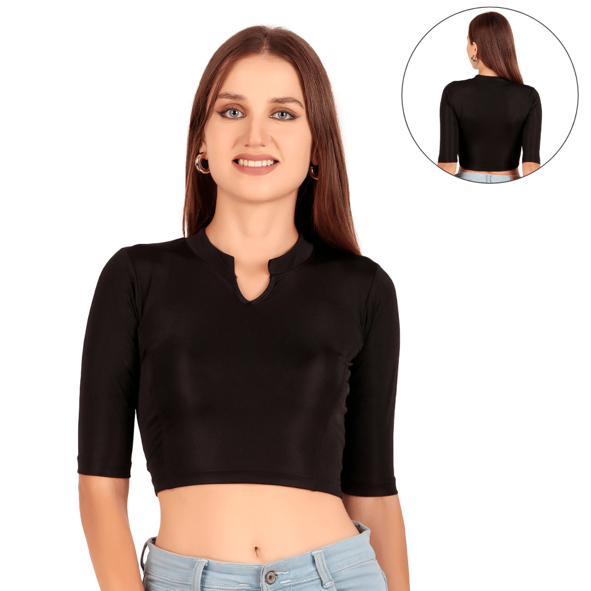 Shimmer Collar Neck Blouse 3/4 Sleeve