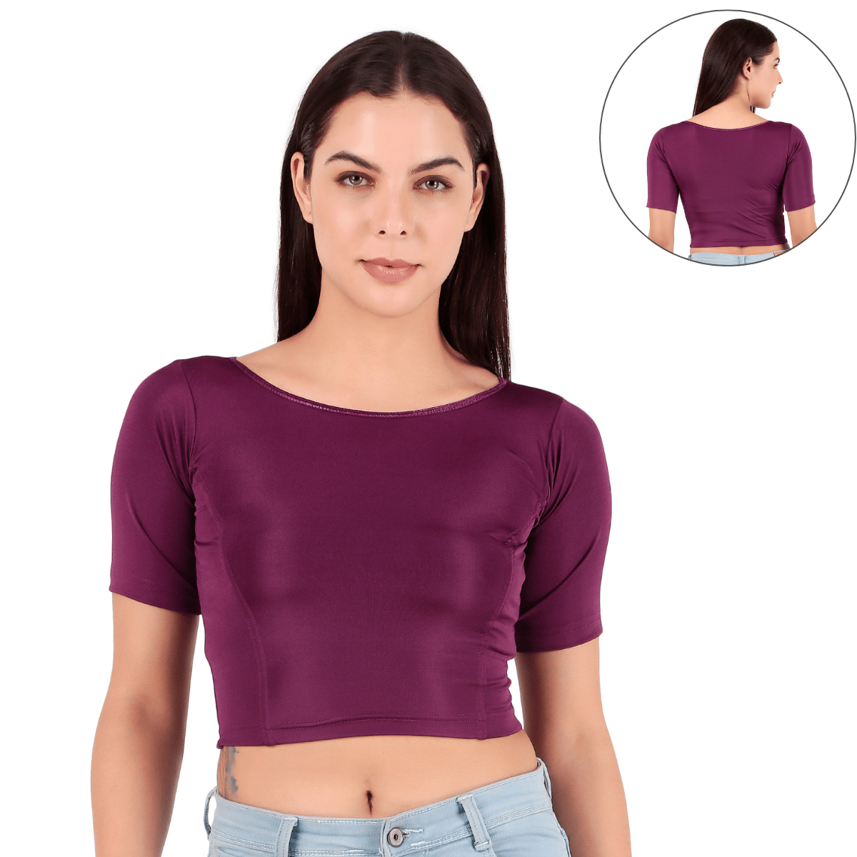 Shimmer Boat Neck Blouse Mid Sleeve