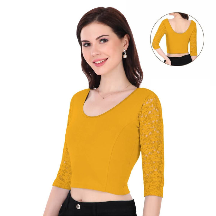 gold lace full sleeve blouse for women 