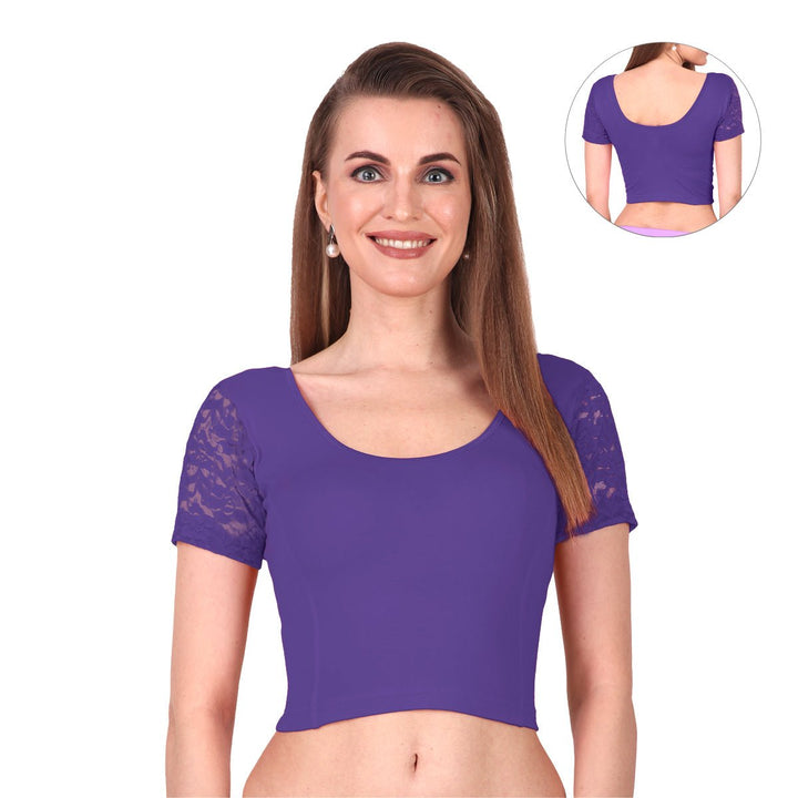 prism violet short lace sleeve style blouse