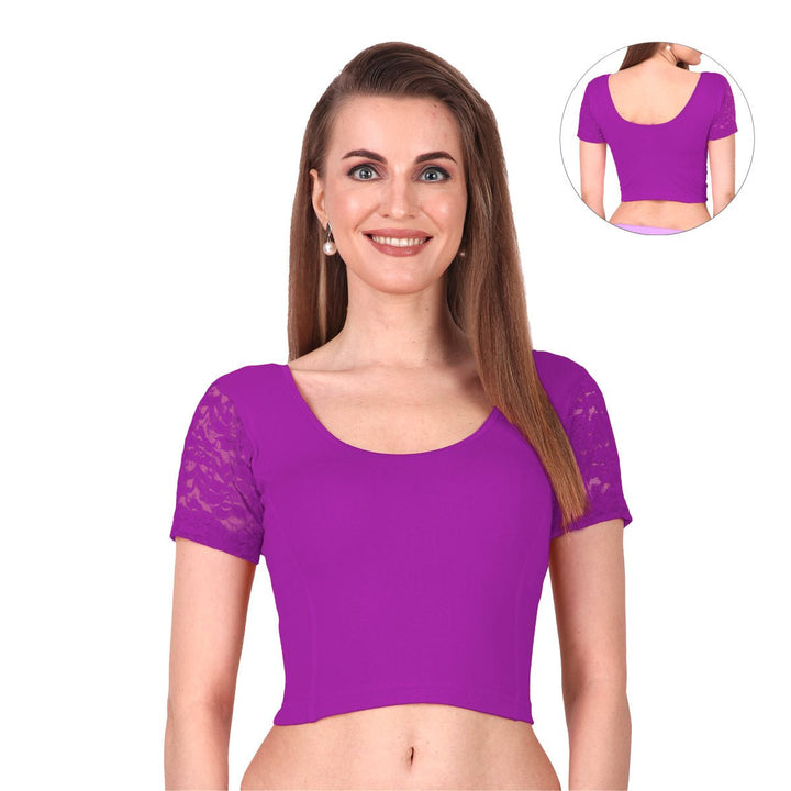 purple lace short sleeve latest blouse