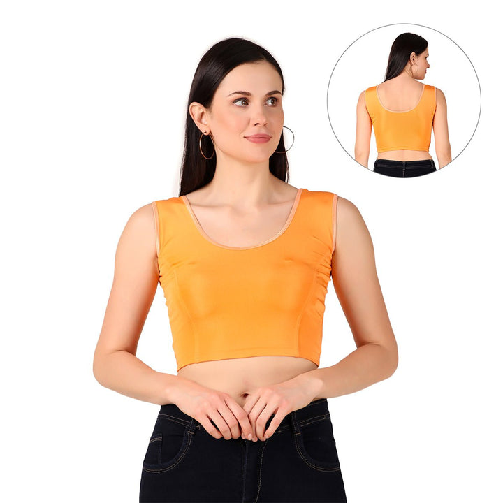 orange silk sleeveless readymade blouse