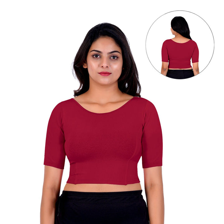 Maroon boat neck blouse back design