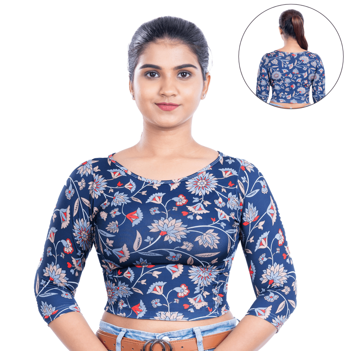 Printed Boat Neck Blouses 3/4 Sleeve