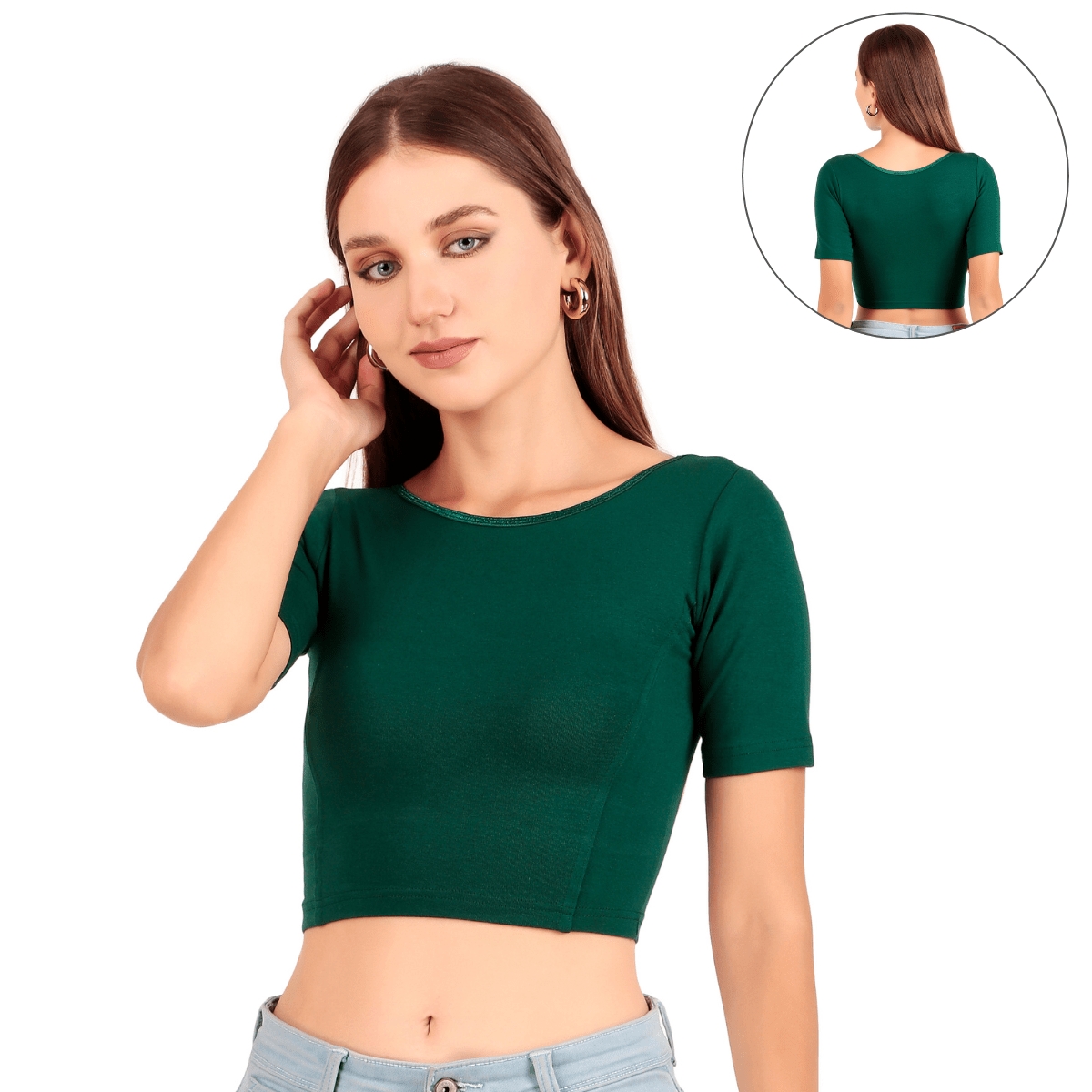Green Boat Neck Blouse with V Back Closure