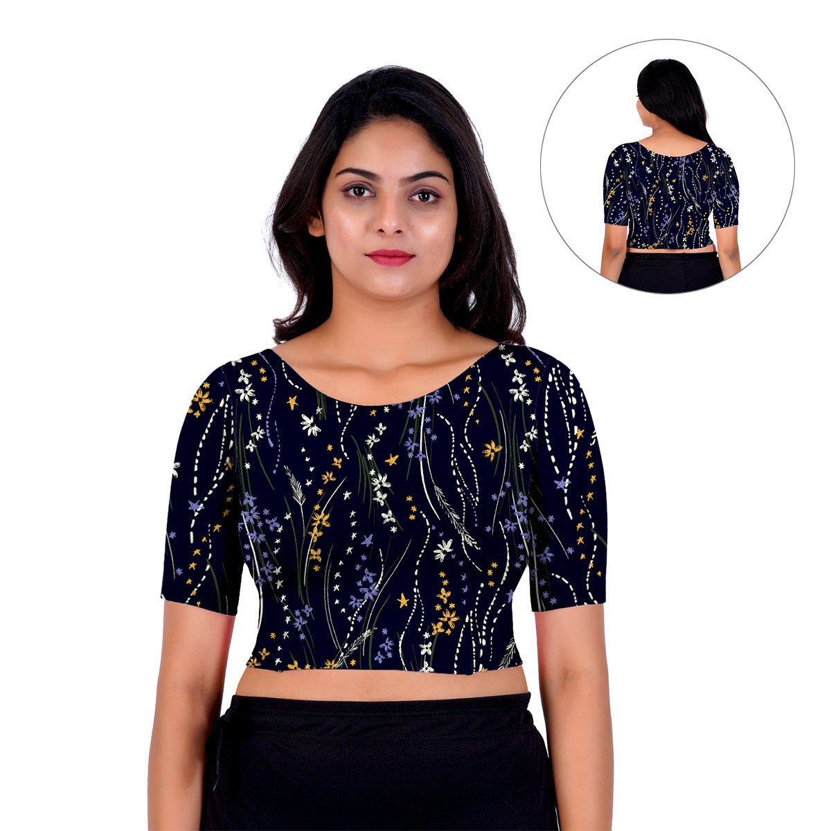 Printed Boat Neck Blouses Mid Sleeve