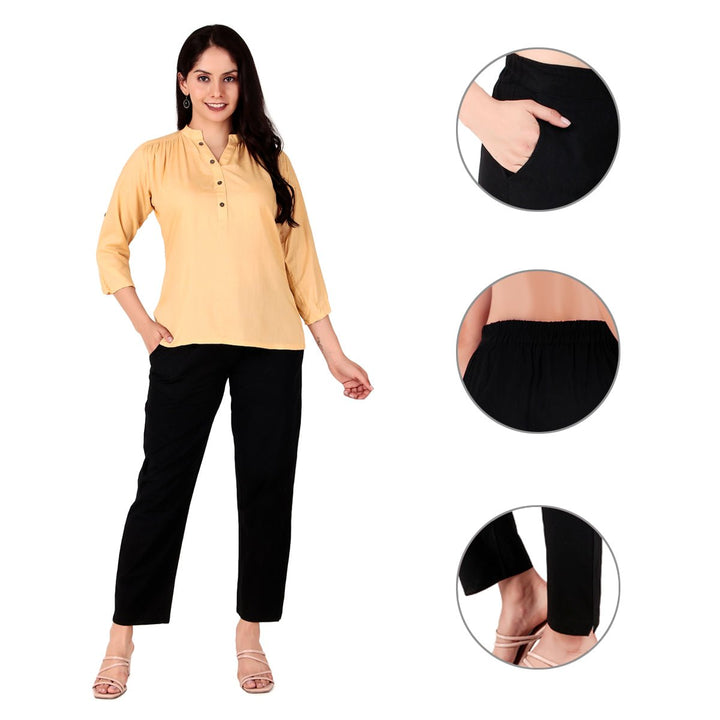 Versatile and stylish black cotton pants for women, perfect for office, casual, or ethnic wear