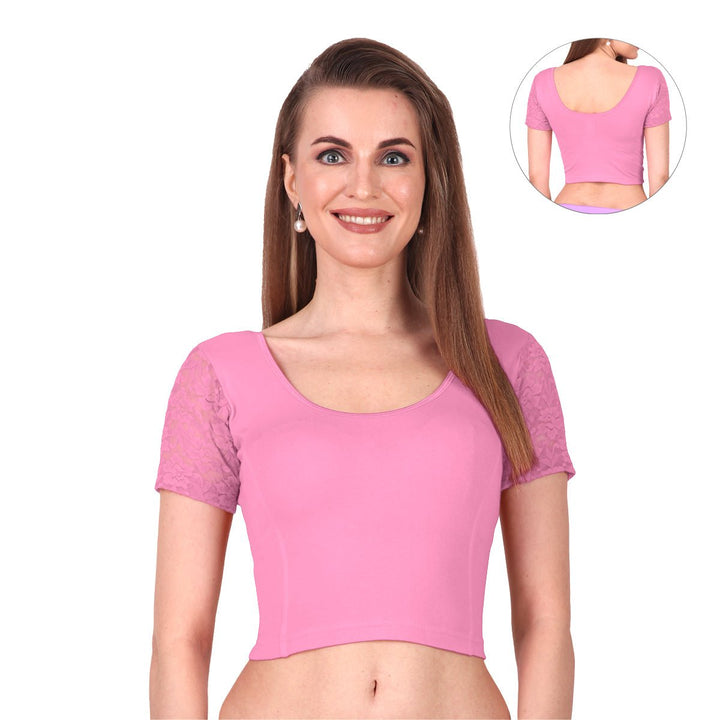 sachet pink short lace sleeve blouse piece