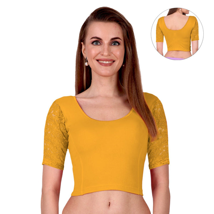 honey yellow lace saree blouse online