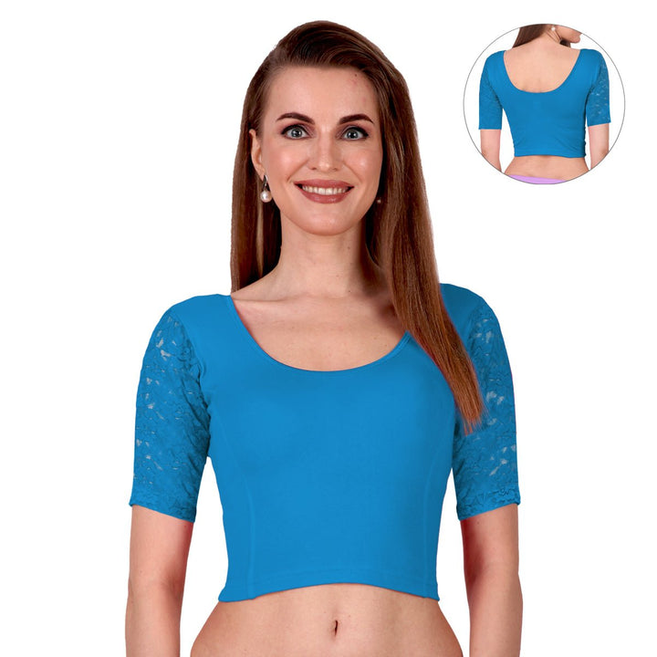 jade blue lace saree blouse online