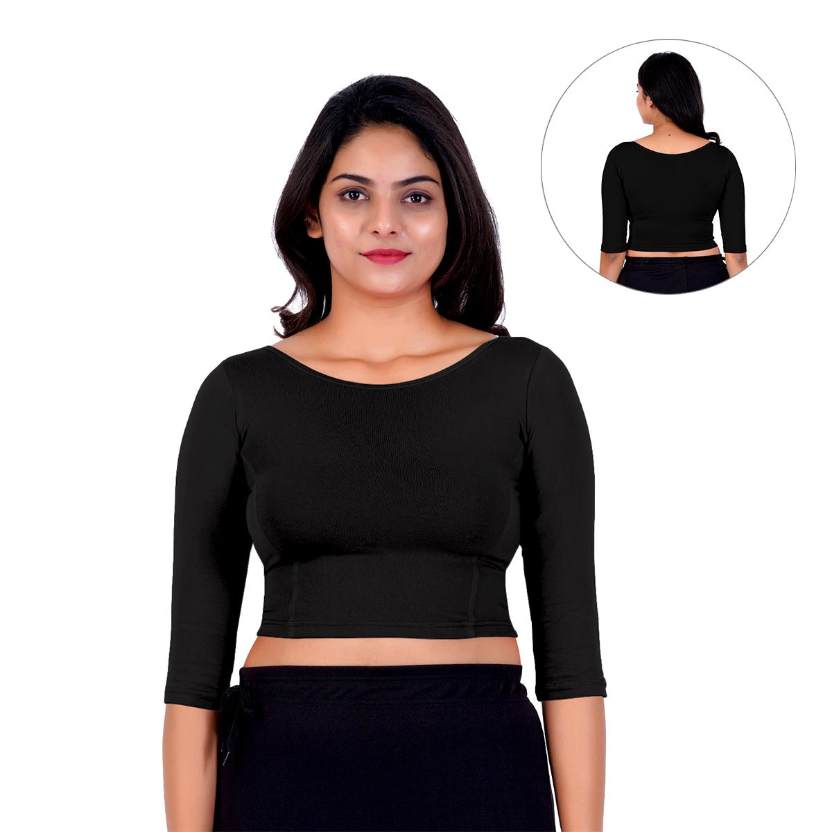 black latest womens cotton boat neck blouse designs
