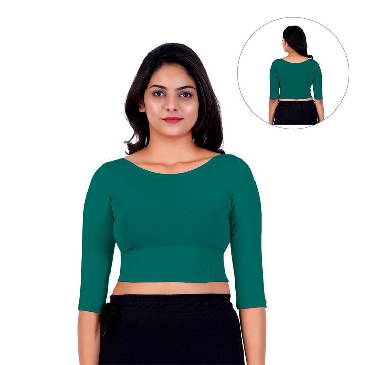 green latest womens cotton boat neck blouse designs