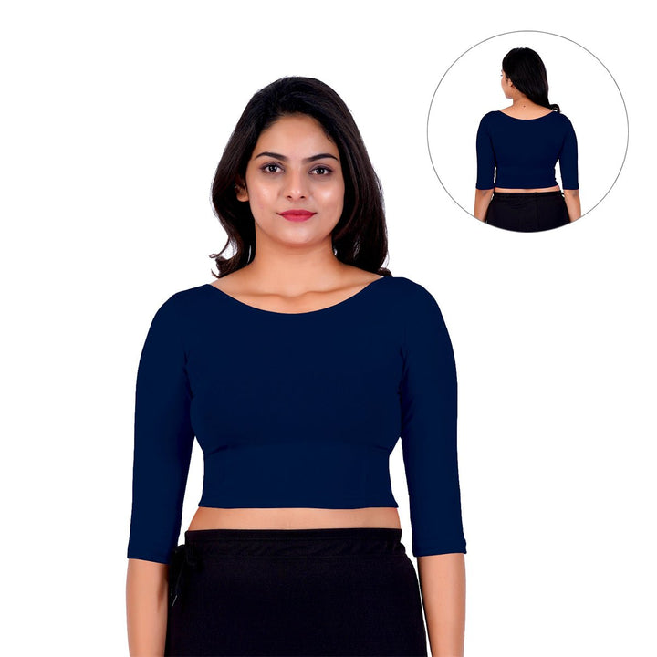 navy latest womens cotton boat neck blouse designs