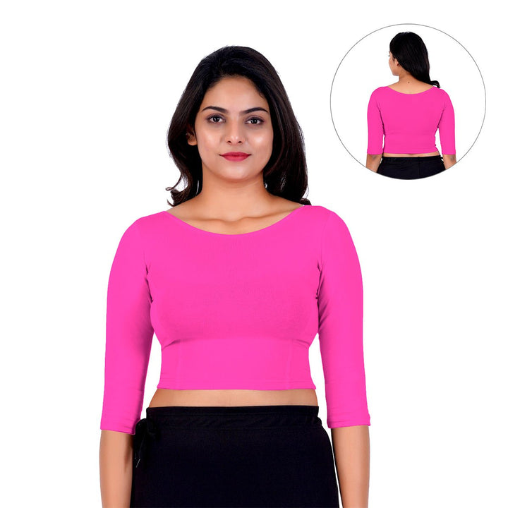 pink latest womens cotton boat neck blouse designs