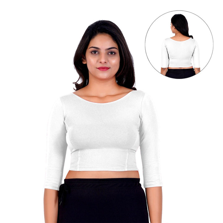 white latest womens cotton boat neck blouse designs