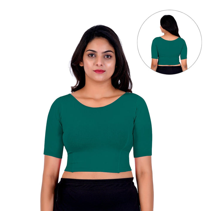 green boat neck blouse for sarees