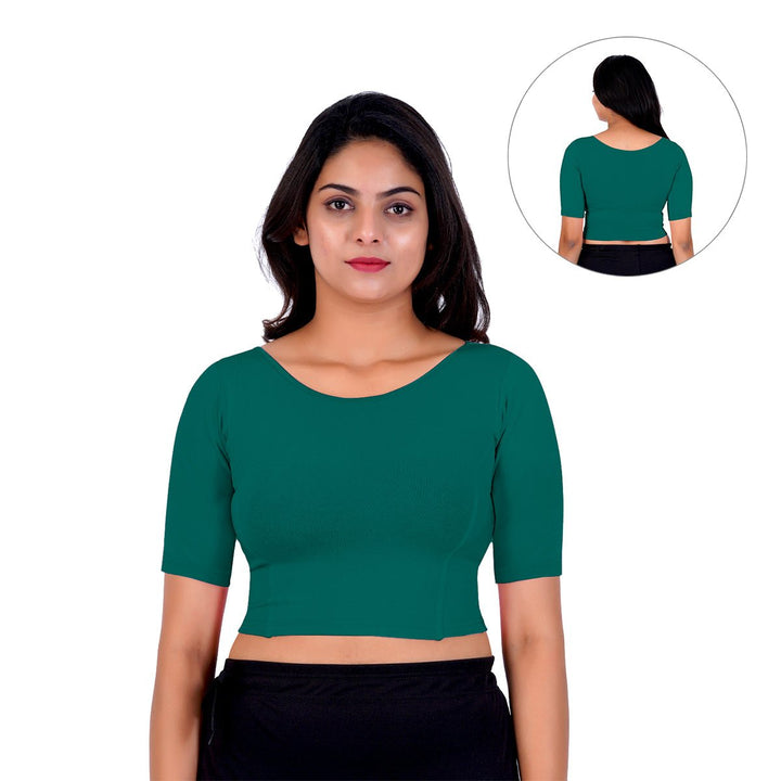 green boat neck blouse back design