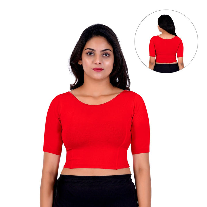 red boat neck blouse back design for saree