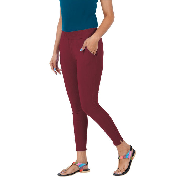 maroon cigarette pants women